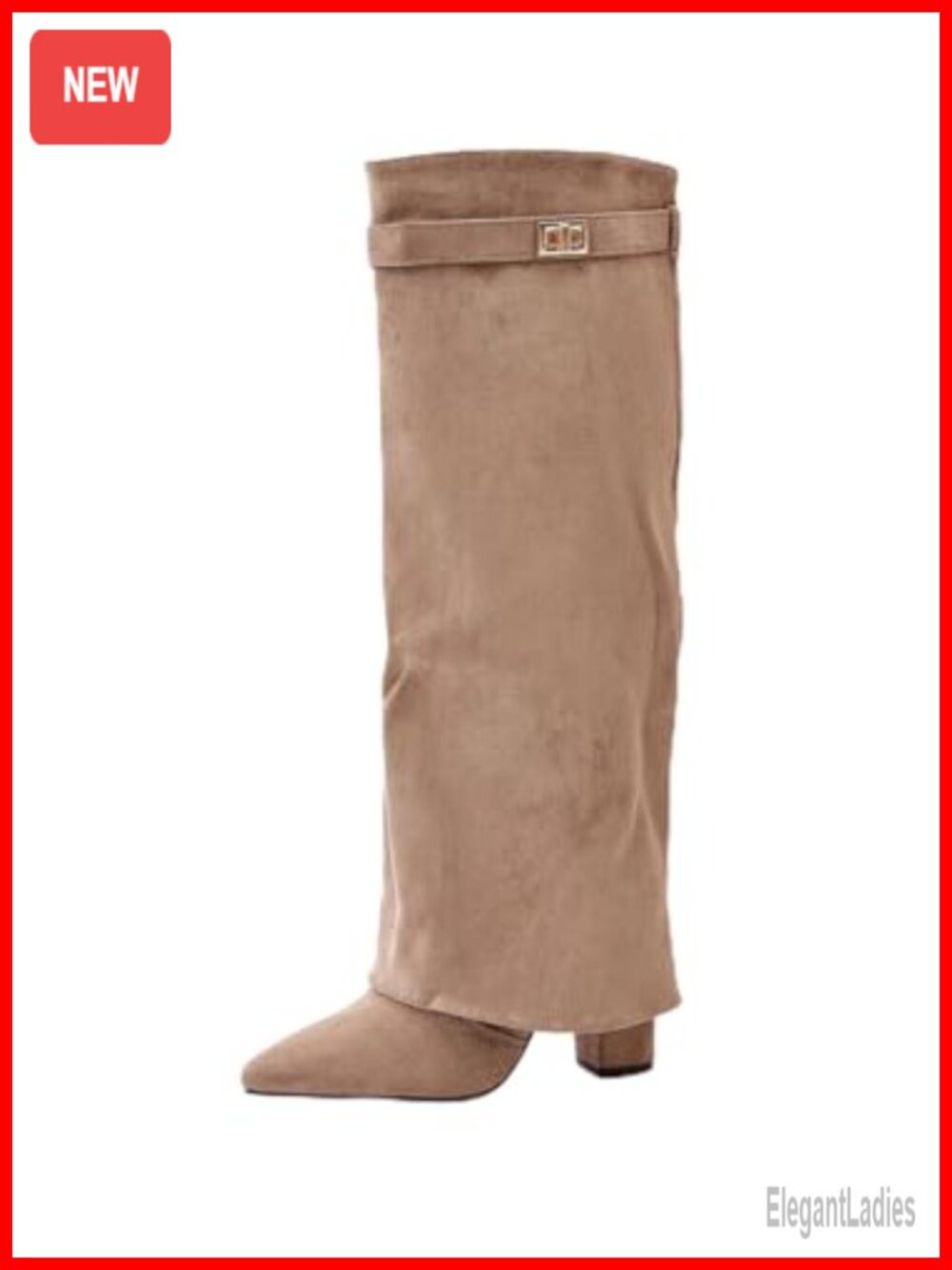 Chunky Heel Fold Over Knee High Boots Pointed Toe Faux Leather